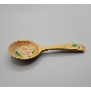 Handmade Sweden Spoon Flower Hand Painted Signed Antique Wooden Carved Swedish